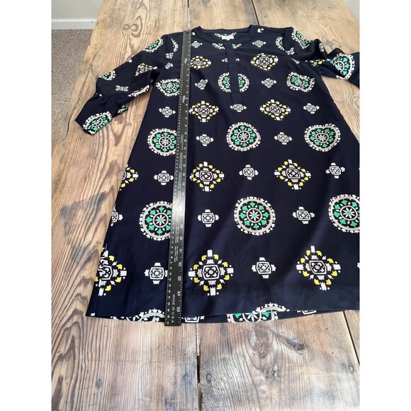 Crown and Ivy Shift Dress Womens 14 Navy Print Ruffle Sleeve Lined - Picture 8 of 8